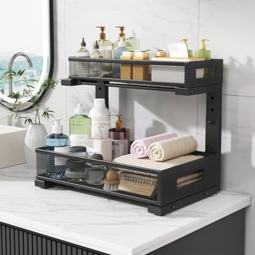 2 Pack Under Sink Storage Organizer (Black / 2 Pack-15.74"Dx11.4"-16.14"H)
