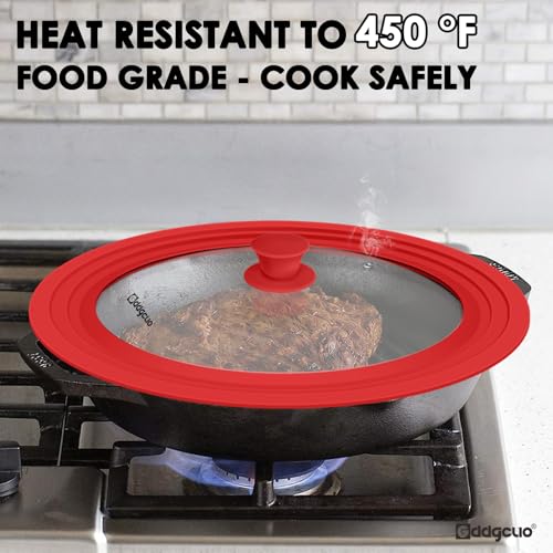 13-14-15 in Universal Pan Lid, Extra Large Silicone Pot Lid for Pots, Pans & Skillets, Replacement Frying Pan Lid with Heat Resistant Silicone Knob, Dishwasher Safe, Red (Red / 13''-14''-15'')