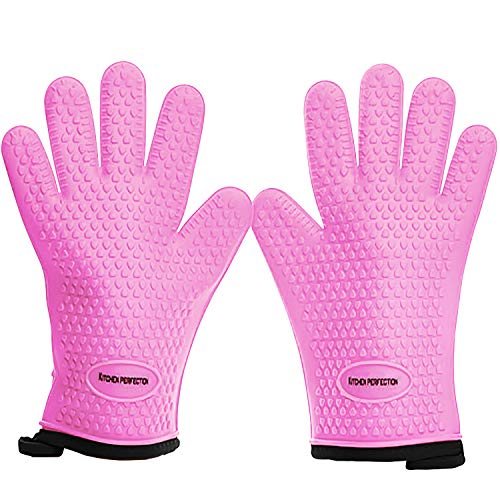 S Silicone Smoker BBQ Gloves (Pink / Small)