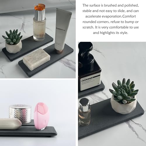 2Pcs Stone Soap Trays Water Absorbing Diatomite Coaster (Dark Gray / 8.7" x 3.2")