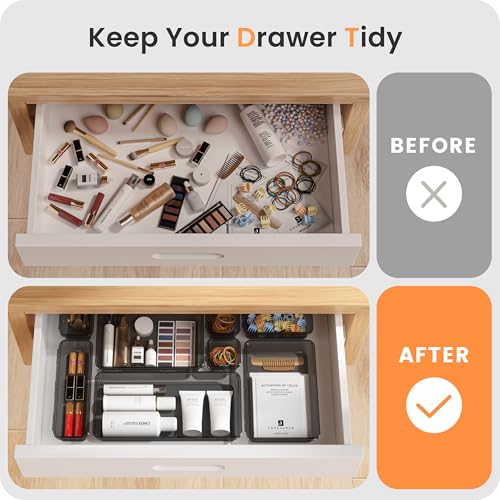 Military Grade】 Drawer Organizer for Vanity Bathroom Makeup Desk (Clear Black)