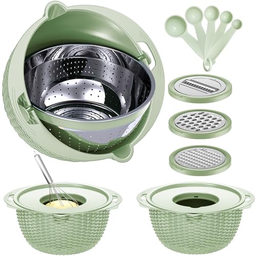 4 1 Strainer with Bowl & Spoons Set (Green)