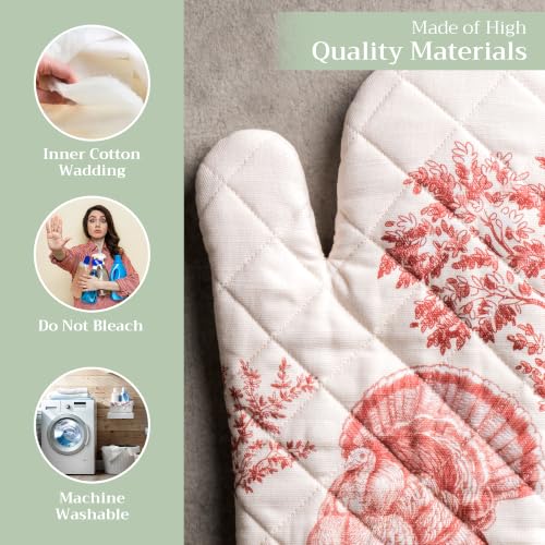 Maison d'Hermine Oven Gloves 100% Cotton Oven Mitt (119 - Holy Jouy - Red / 7.5" x 13" (Oven Mitt))