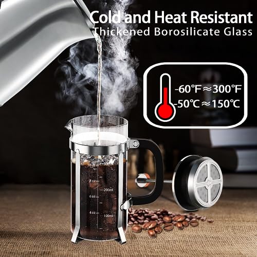 French Press Coffee Maker 304 Stainless Steel Coffee Press (Silvery / 12 oz)