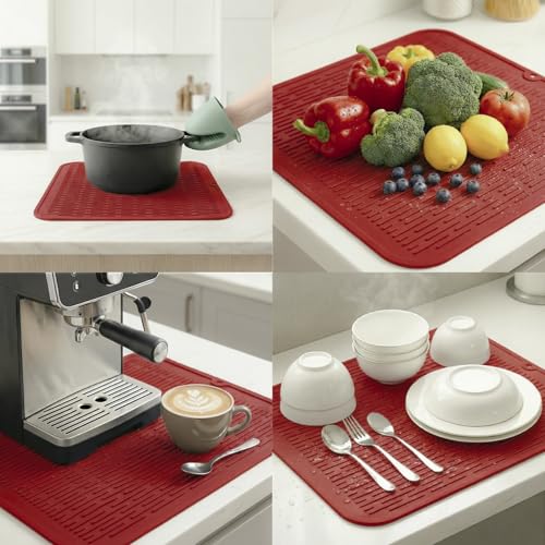 Silicone Dish Drying Mat for Multiple Usage (Red / 18"L x 16"W)