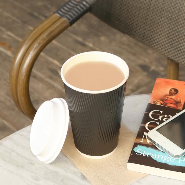 16oz Ripple Insulated Coffee Hot Cups [500 Count] Black Double Poly Lined Paper Hot Cup (16 OZ / Black)