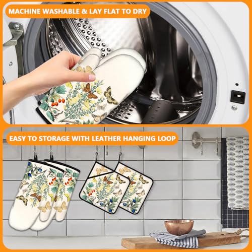 Wildflowers Butterfly Oven Mitts and Pot Holders Sets 4Pcs (Wildflowers Butterfly)