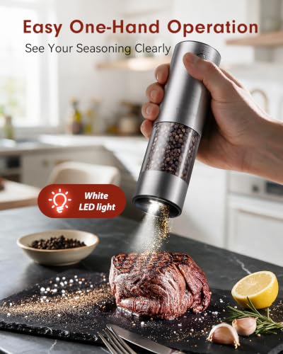 Larger Capacity Rechargeable Electric Salt and Pepper Grinder Set (2 Count)