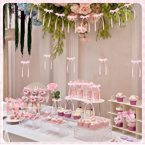 30 Pack Bow Cake Toppers Pink Ribbon Bows for Cake Back to School Decor (30 Count)