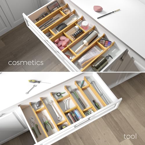 Adjustable Bamboo Drawer Dividers with Inserts (Large)