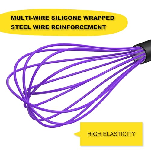 Silicone Whisk Set 8" 10" 12" Kitchen Whisk Multicolor (Black-Multicolor / 3 Piece)