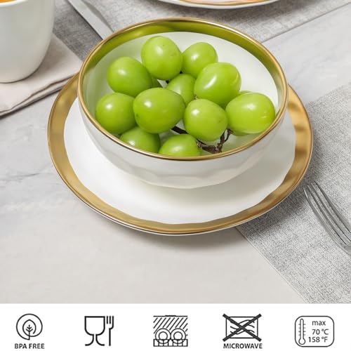 Ceramic Salad Bowls Set for Kitchen (White with Golden)