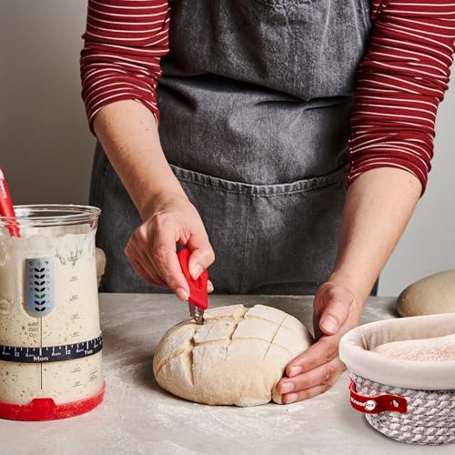Sourdough Starter Kit (PRO 34oz Jar, 2xRound Baskets, Red Bread Lame)