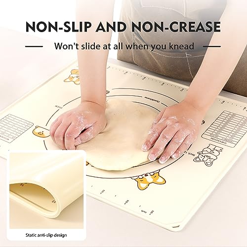 Silicone Baking Mat Sheet and Pastry Dough Cutter (Beige / 20"L x 16"W)