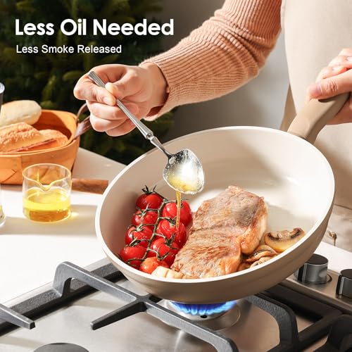 Ceramic Nonstick Pots and Pans Set (Almond Beige / 17pcs)