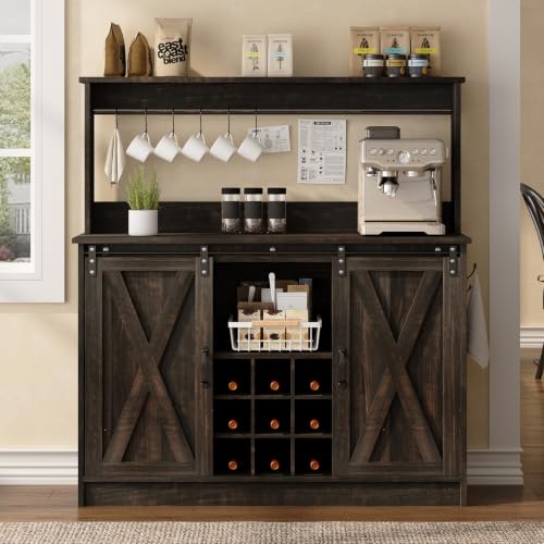 47" Farmhouse Coffee Bar Cabinet with Storage Hutch (47Inch / Dark Oak)