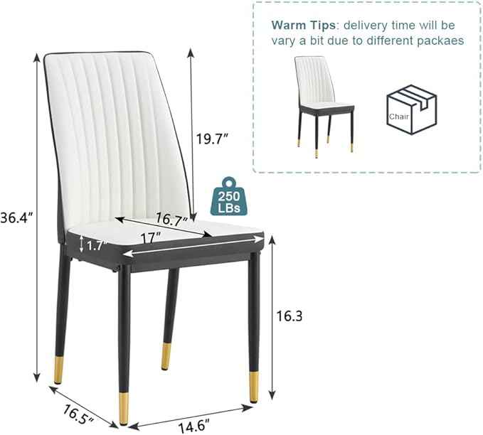 Modern Dining Chairs Set - Off-White PU Leather Armless Chairs with Metal Legs for Dinner Room, Office, Waiting Room (Set of 8)