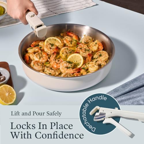 21pcs Tri Ply Stainless Steel Cookware Set with Detachable Handle (White / 21 PCS)