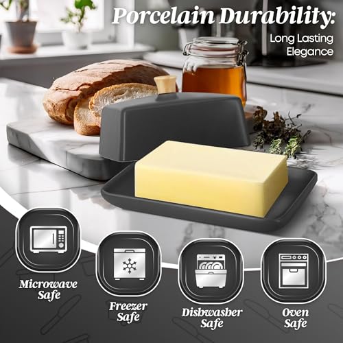 Large Ceramic Butter Dish with Lid for Countertop (Gray / Large)