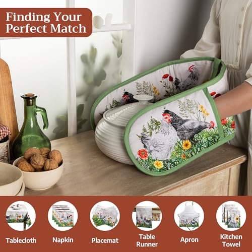 Double Oven Mitts 100% Cotton Double Oven Glove (018 - Basse Cour / 7" x 35" (Double Oven Mitt))