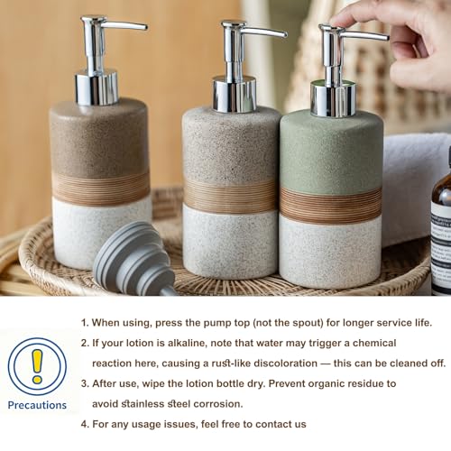 Ceramic Kitchen Dish Soap Dispenser Set with Stainless Steel Pump (Beige and White / 1xSoap Dispenser)