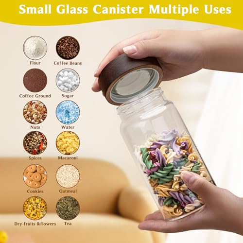 18 OZ Glass Coffee Jars with Top Screw Lid Ground Sugar Spice Herb Container Clear Glass Jar Round Food Storage Canister for Pantry Tea Coffee Bean Spice Cookies Salts (2×550ml(18oz))