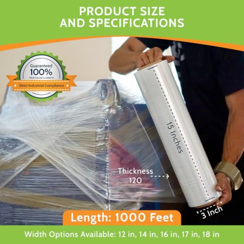 PSBM Cast Hand Stretch Wrap Plastic Shrink Film 15" x 1000' 120 GA 4 Rolls