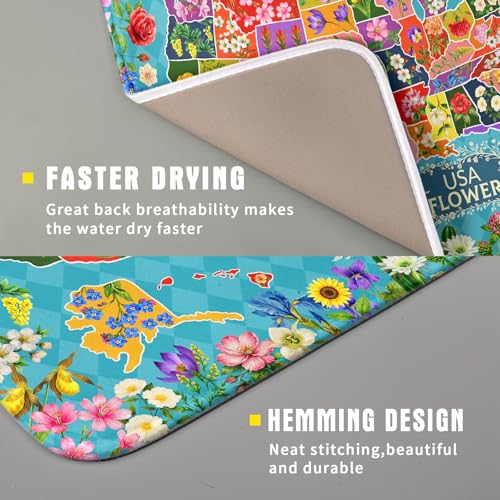 Flower Map Dish Drying Mat American Floral Decoration Coffee Mat for Kitchen Counter (Flower Map Green / 18" x 16")