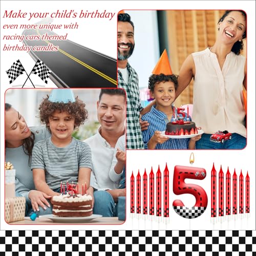 13PCS Racing Car Theme Birthday Candle Set with Checkered Flag Design (13 Count)
