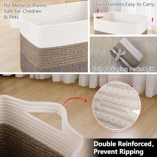 30L Storage Basket Large Blanket Basket Living Room Dark Brown (Gradient Dark Brown / 3 pcs-16”x12”x10”)
