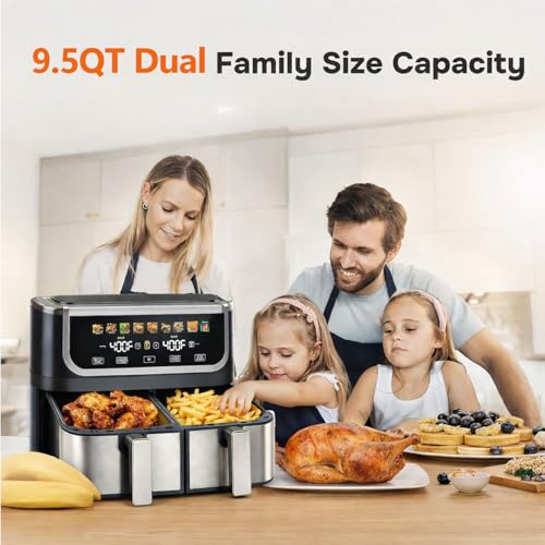 9.5 Qt Dual Basket Air Fryer (Black-9.5Qt / 9.5Qt(Dual Style))