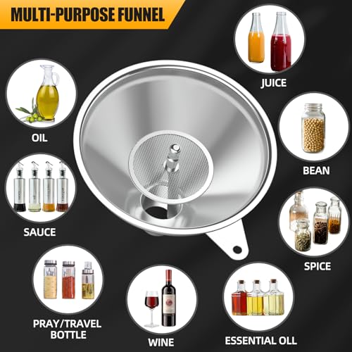 3 Piece Stainless Steel Kitchen Funnel Set for Kitchen Bottle Filling (3 Count)
