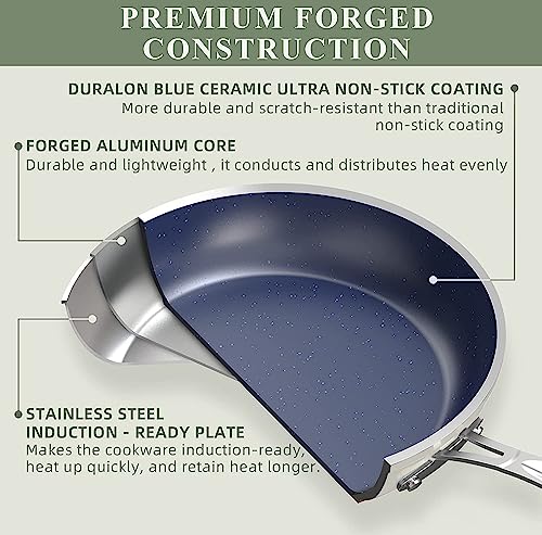 9pc Cookware Set Healthy Duralon Blue Ceramic Nonstick Coated (9 Piece Cookware Set / Vanilla Cream)
