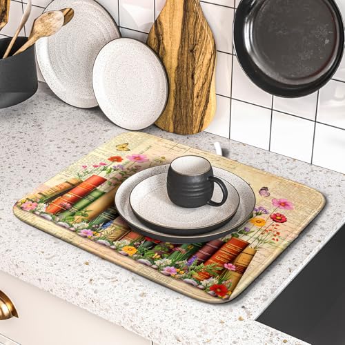 Colorful Books Kitchen Drying Mat (Book Shelf / 18" x 16")