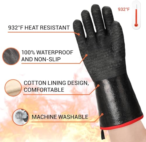2 Pairs Heat Resistant BBQ Glove for Oven & Fryer Smoker (2 Pairs)