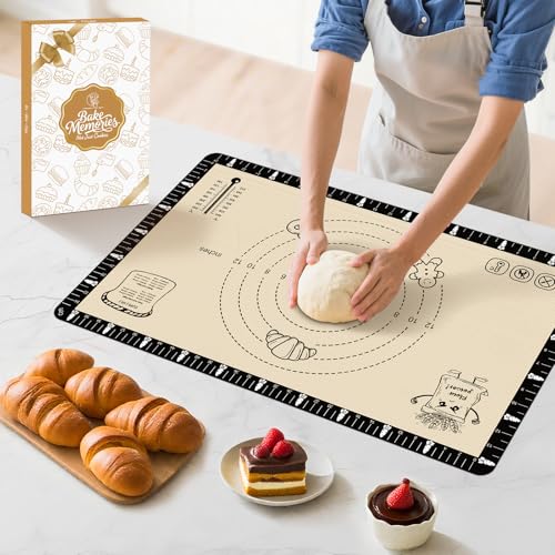 Silicone Baking Mat with Recipes (Dark Black / 28"L x 20"W)