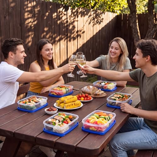 18 Pcs 33 oz Plastic Food Storage Containers with Lids (Dark Blue)