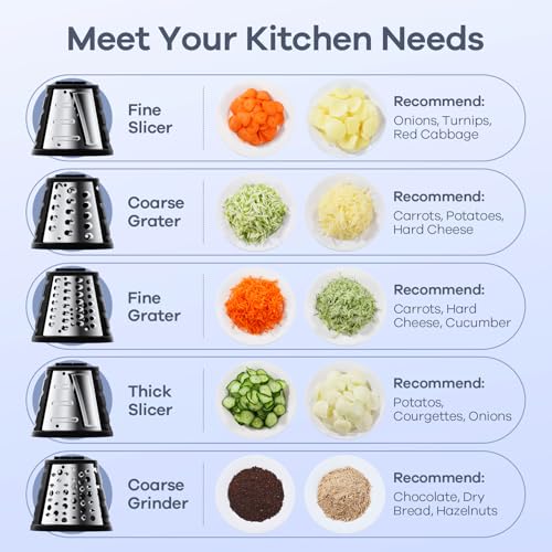 5-in-1 Electric Cheese Grater for Kitchen, Max 250W Cheese Shredder, 5 Changeable Blades Salad Shooter, Slicer Electric for Cheese/Veggies/Salad with an Extra Zester grater