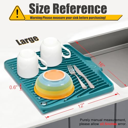 Silicone Dish Drying Mat for Kitchen Counter (Green-1pc / 16" x 12")