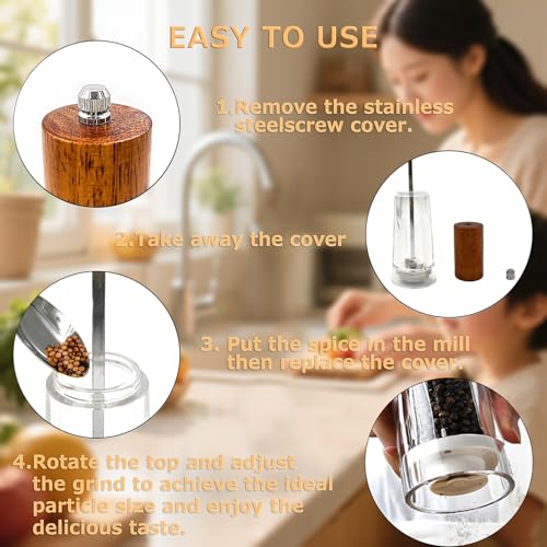 Wooden Salt and Pepper Grinder Set with Base And Acrylic Body Pepper Mill (Gold-Brown+Acrylic)