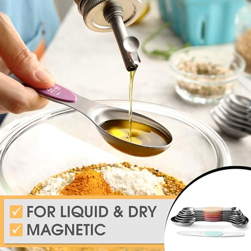 Stainless Steel 8 Magnetic Measuring Spoons Set (Desert Sunset / 1-Pack)