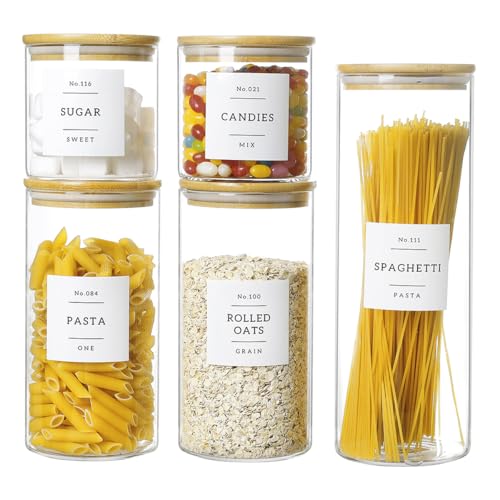 5 Pcs Glass Food Storage Containers With 132 Pantry Labels Preprinted (roud5)
