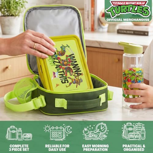Teenage Mutant Ninja Turtles Boys Lunch Box 3Pc Set (Dark Green TMNT)