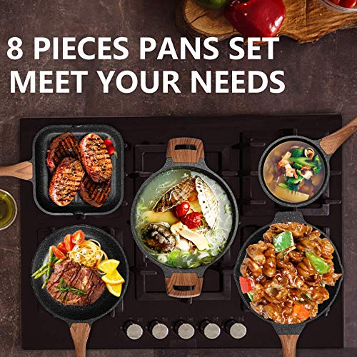Nonstick Cookware Sets (Cream-8 Pcs Set)