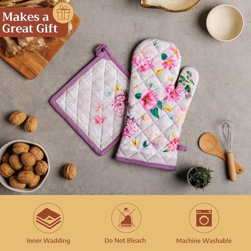 Maison d'Hermine Oven Gloves 100% Cotton Oven Mitt (071 - Pivoine / 7.5" x 13" (Oven Mitt))