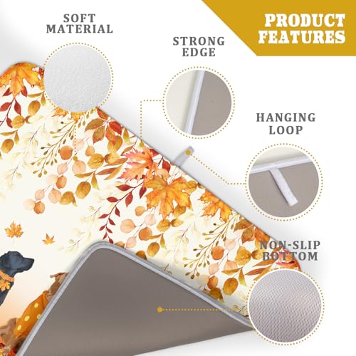 Fall Dogs Dish Drying Mat Autumn Leaves Reusable Dishes Pad 18"x24" Holiday Microfiber Quick Dry Dish Drainer Rack Mat for Kitchen Counter (Fall Dogs / 18x24 inch)