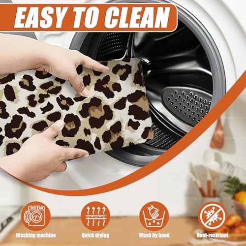 Brown Leopard Dish Drying Mat for Kitchen Counter Microfiber Absorbent Dish Kitchen Drying Mat Draining Reusable Washable for Dishes
