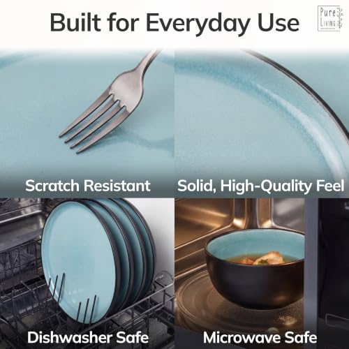 24 Piece Stoneware Dinnerware Set for 8 (Dark / Aquamarine / Set for 8 (24pcs))