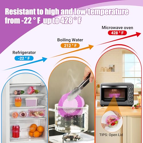 Silicone Stretch Lids for Food Storage in Fridge (6 Pcs Purple)