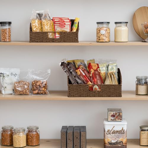 Pantry Baskets for Organizing (Dark Brown(Paper Rope) / 15¾"L x 11"W x 7½"H + 14¼"L x 9¾"W x 6¾"H)